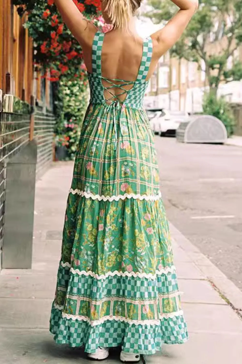 Printed Square Neck Tiered Dress, image 2