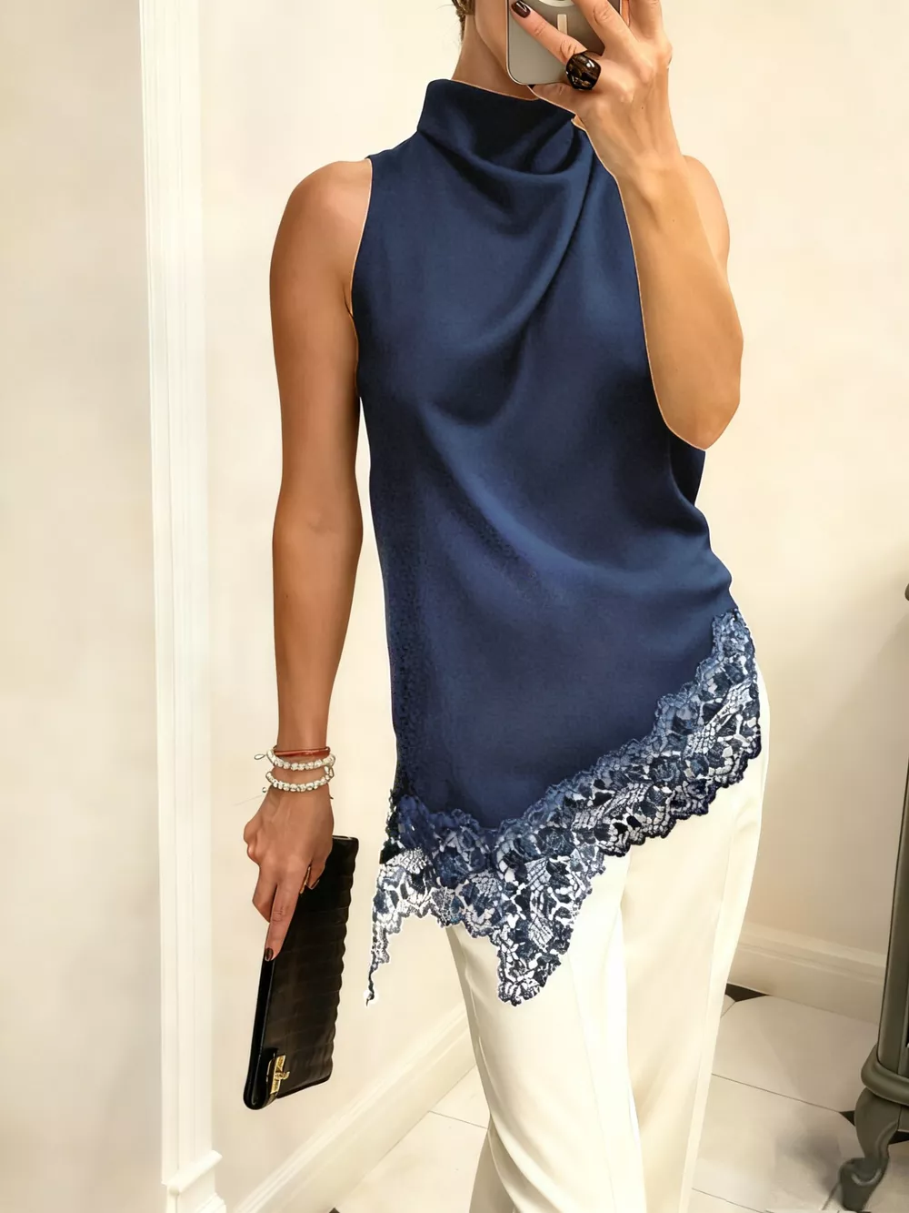 High Neck Lace Trim Cami, image 9