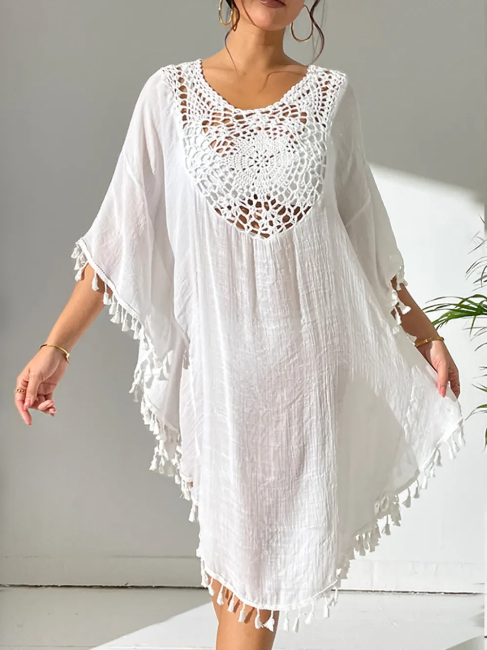 Tassel Cutout Scoop Neck Cover-Up Dress, image 5