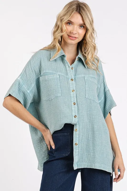 Mineral Wash Gauze Oversized Short Sleeve Shirt