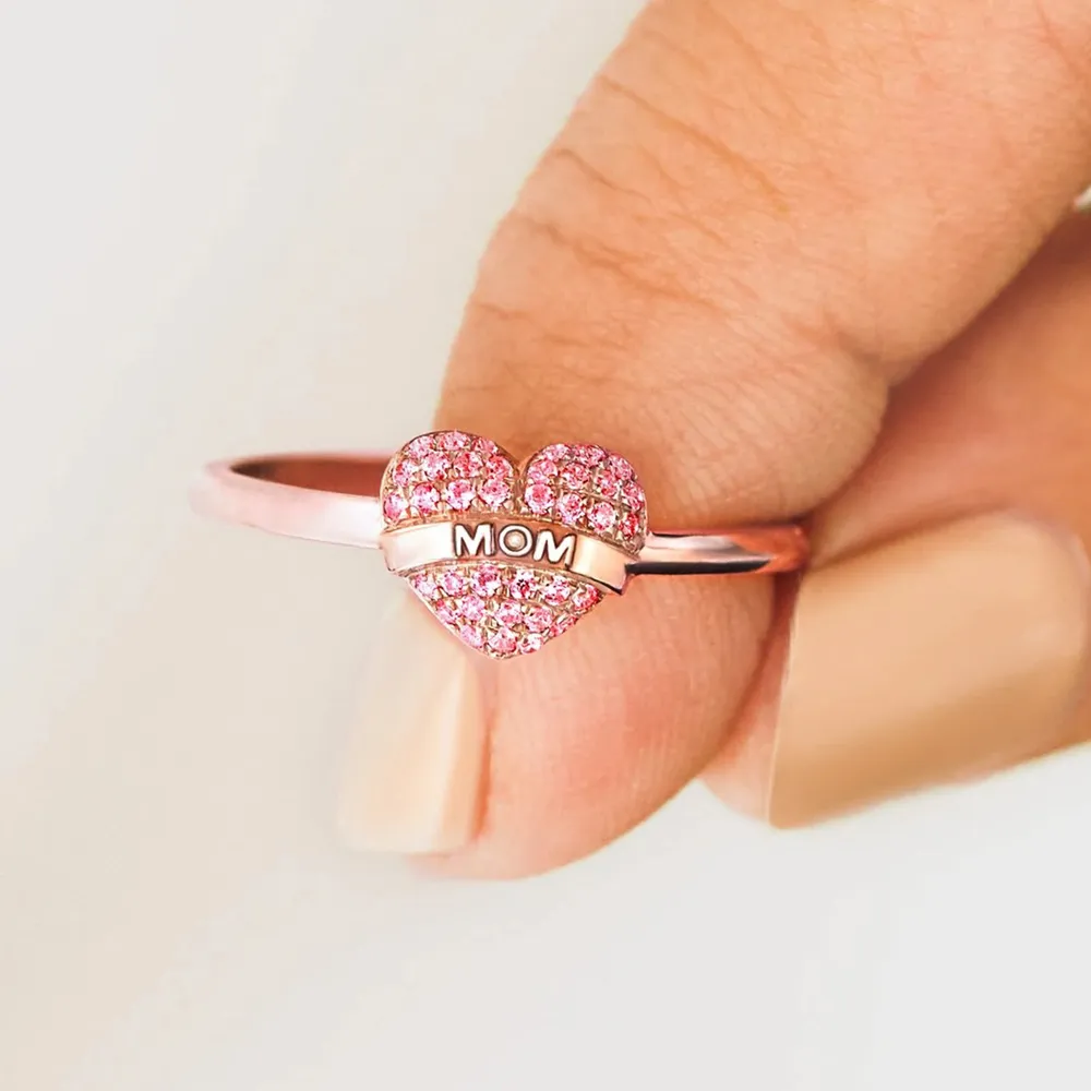 MOM Heart Shape 925 Sterling Silver Engraved Ring, image 3