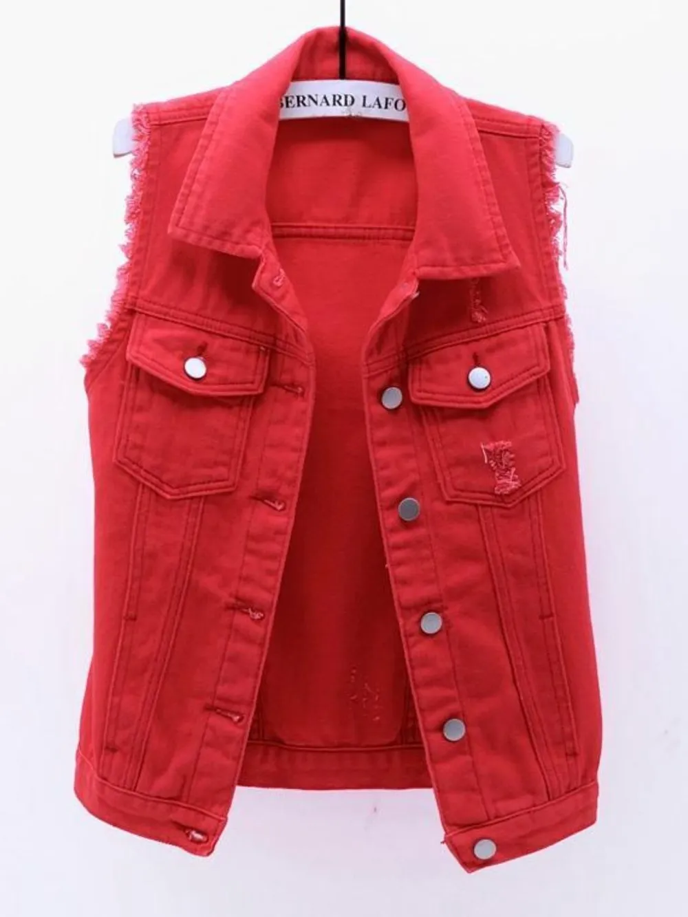 Full Size Sleeveless Frayed Denim Vest Jacket Plus Size, image 4