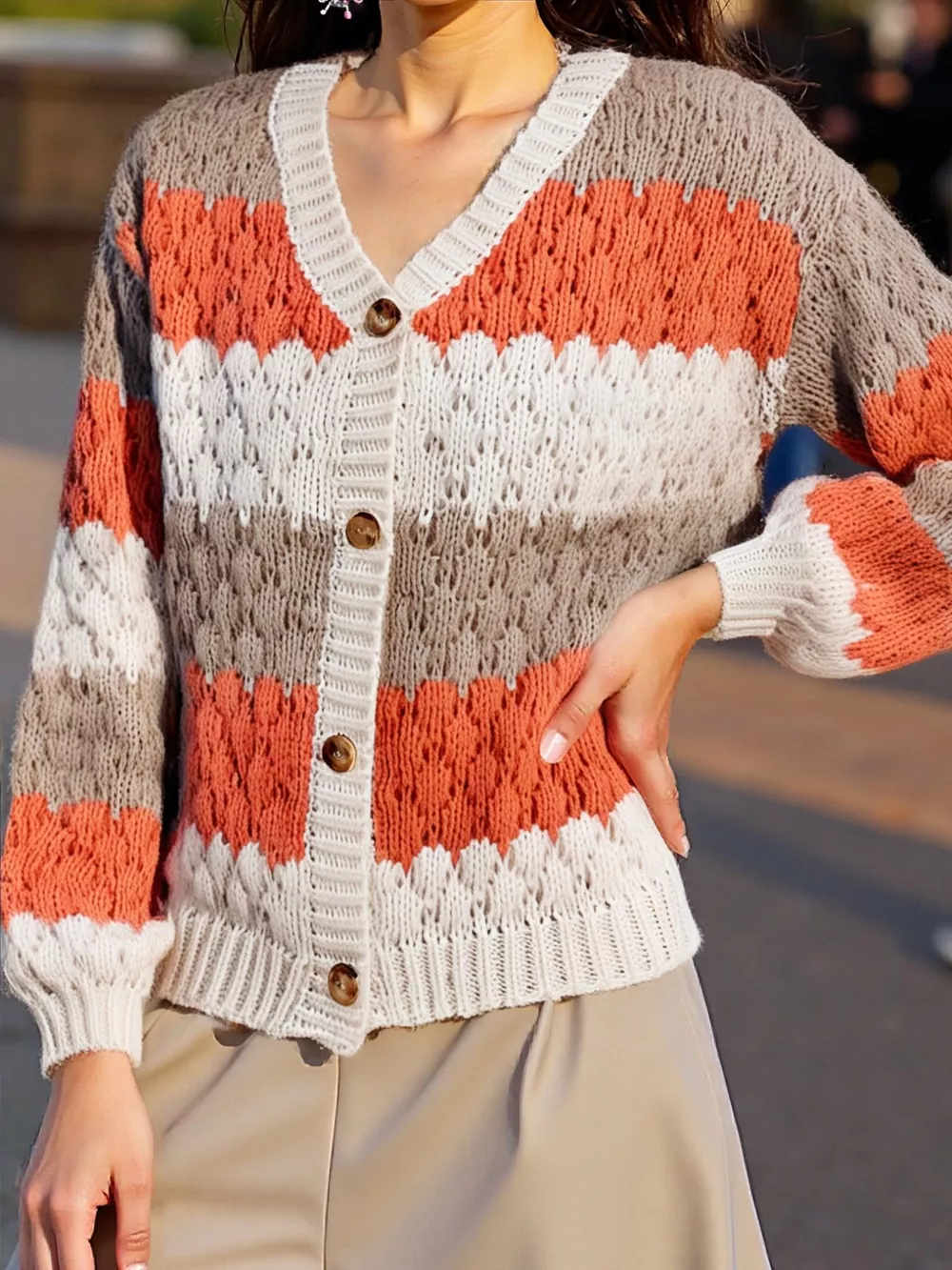 Color Block Button Up Cardigan, image 6