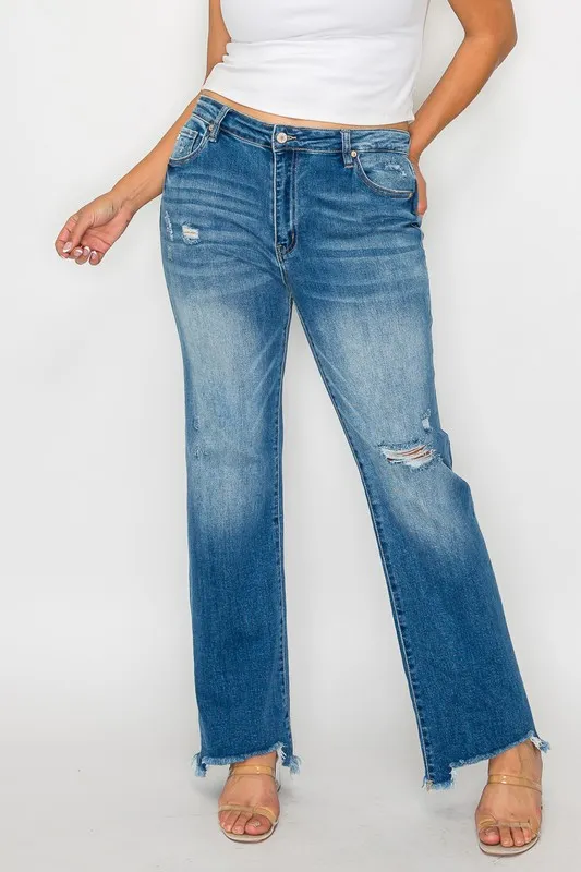 Full Size Raw Hem Distressed Mid Rise Straight Jeans, image 6