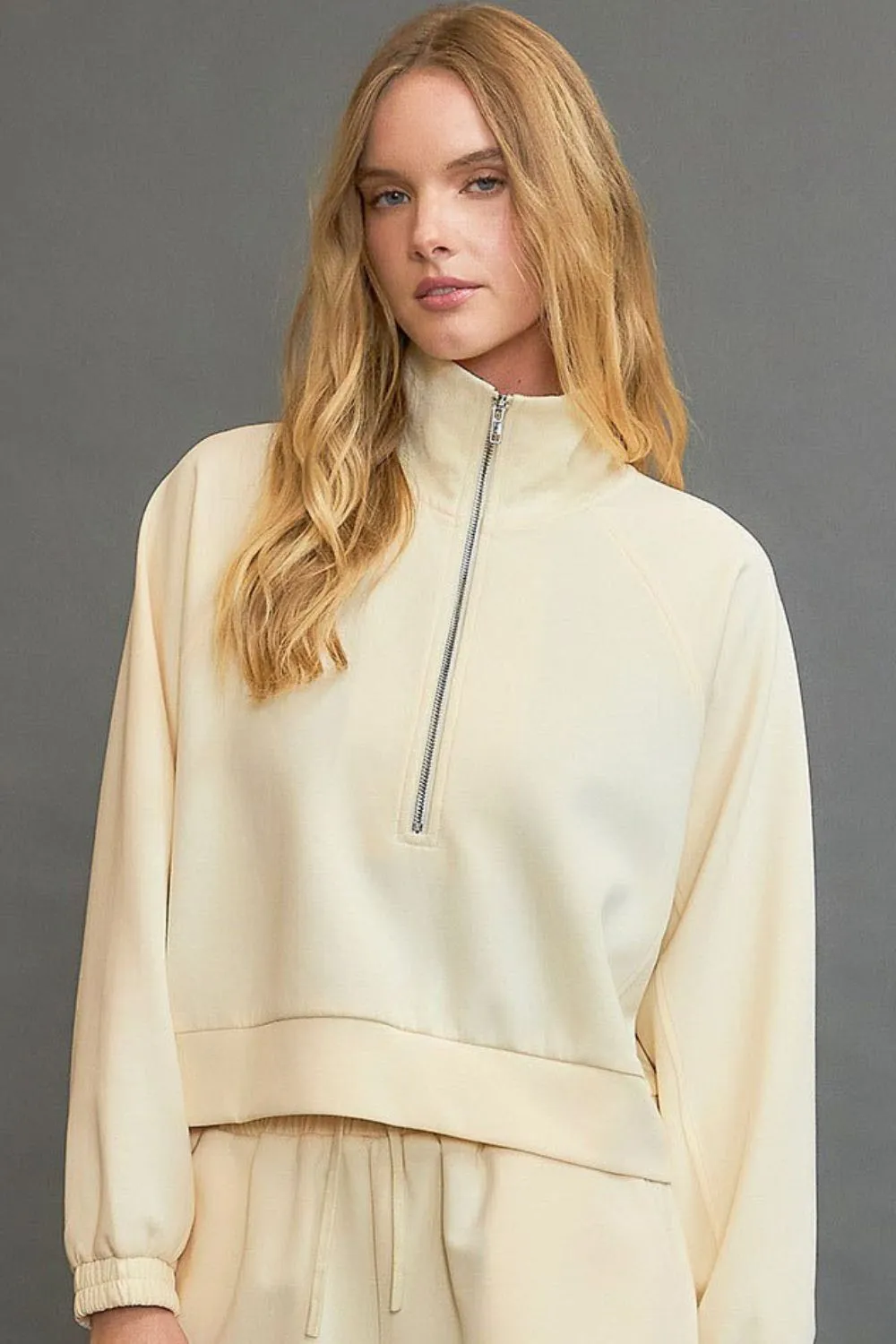 Full Size Half Zip Cropped Sweatshirt Plus Size