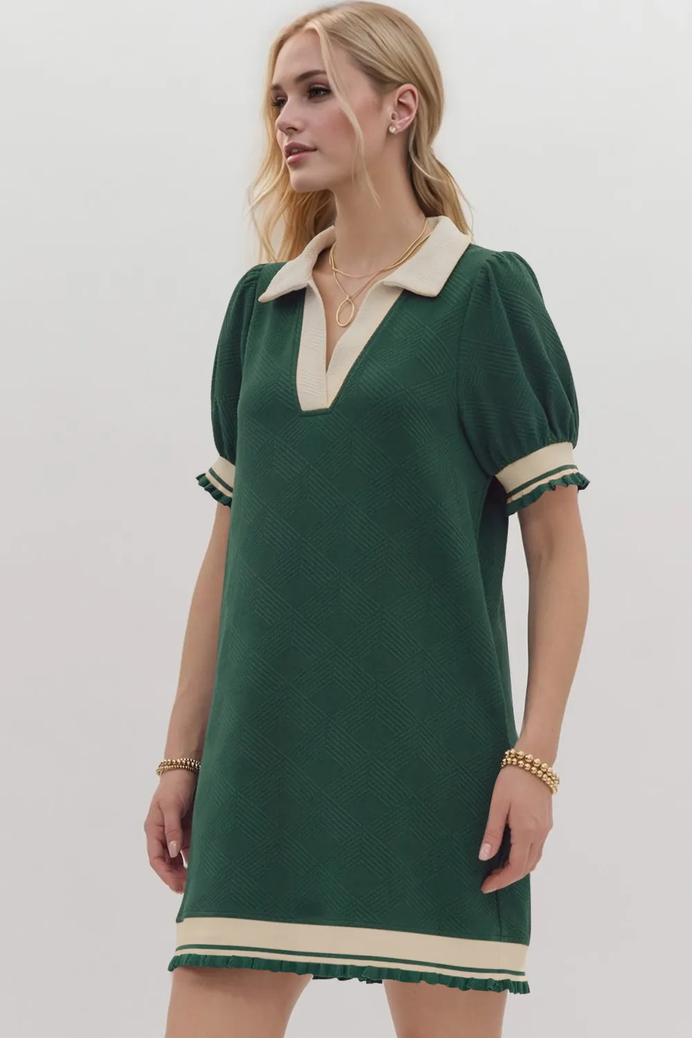 Frill Contrast Trim Jnny Collar Short Sleeve Mini Dress, image 7