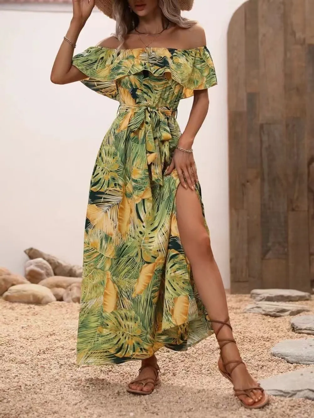 Ruffled Printed Off Shoulder Maxi Dress, image 5
