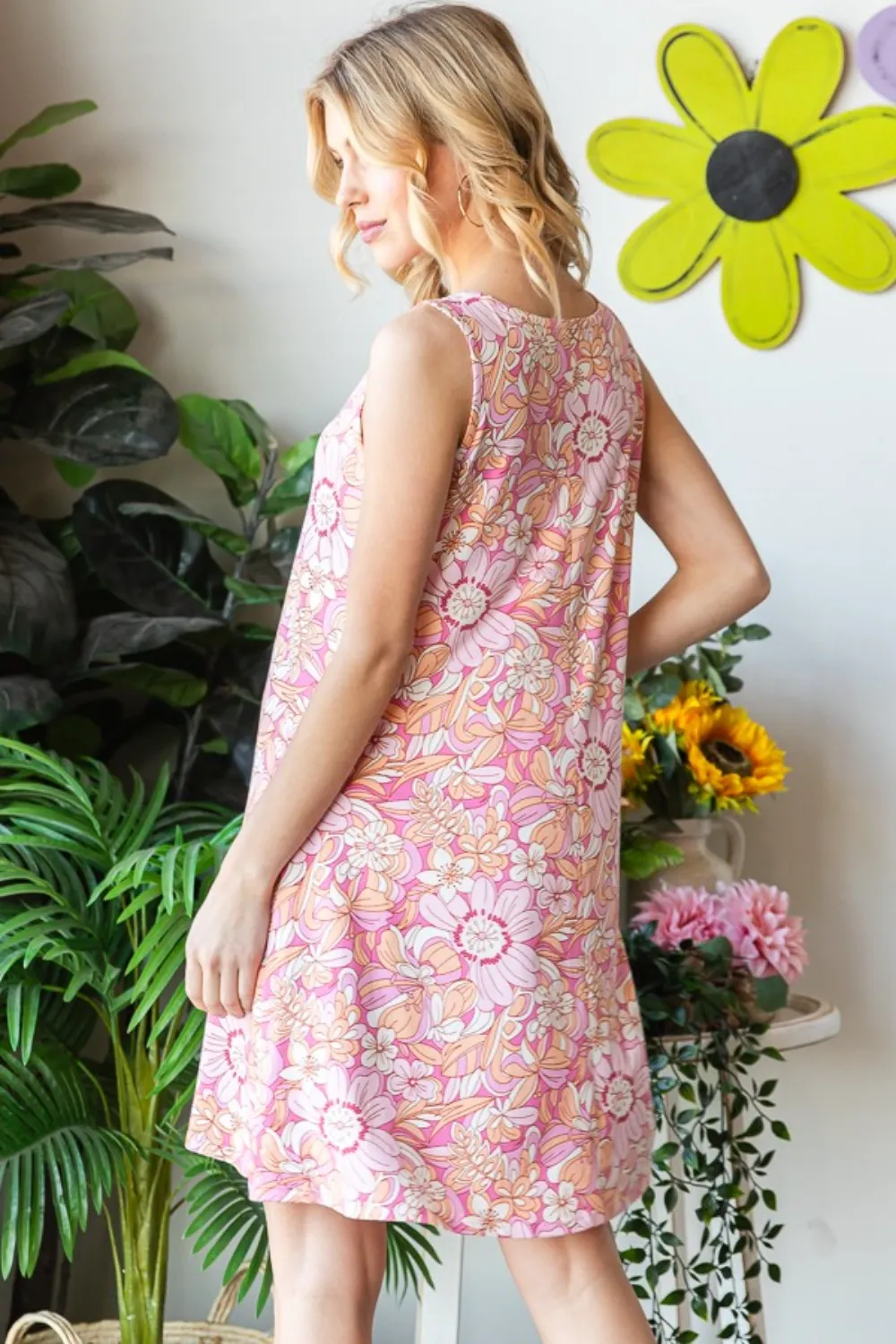 Full Size Floral V-Neck Tank Dress with Pockets, image 2