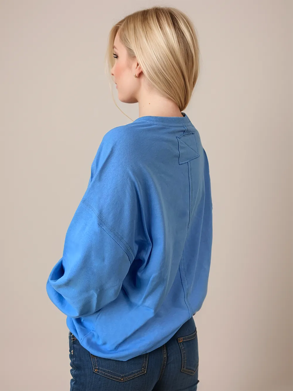 Exposed Seam Round Neck Long Sleeve Sweatshirt, image 6