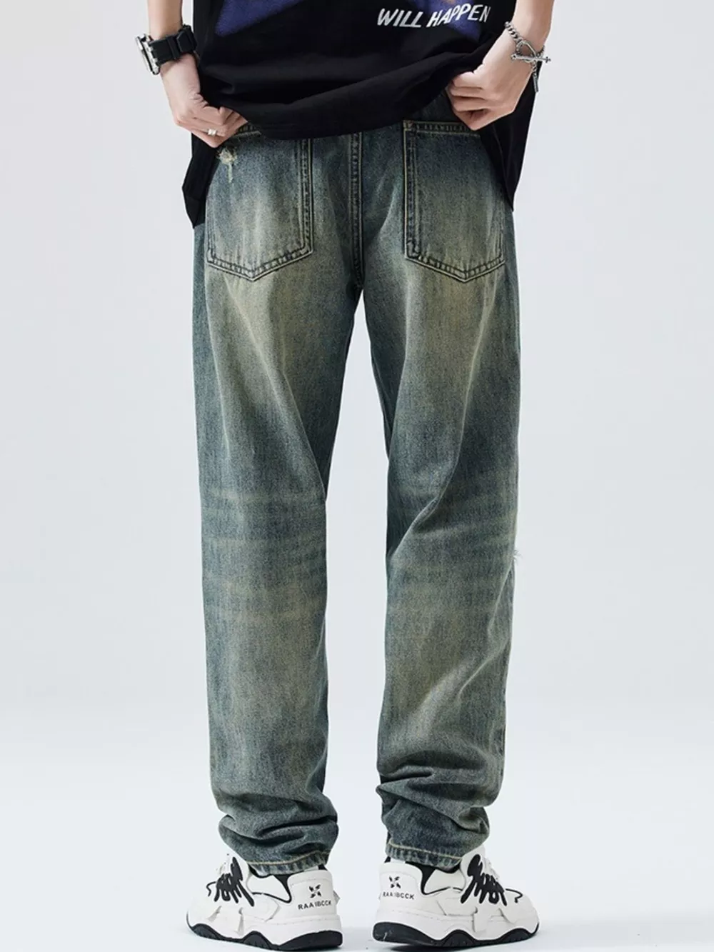 Men's Distressed Wide Leg Relaxed Fit Jeans, image 7
