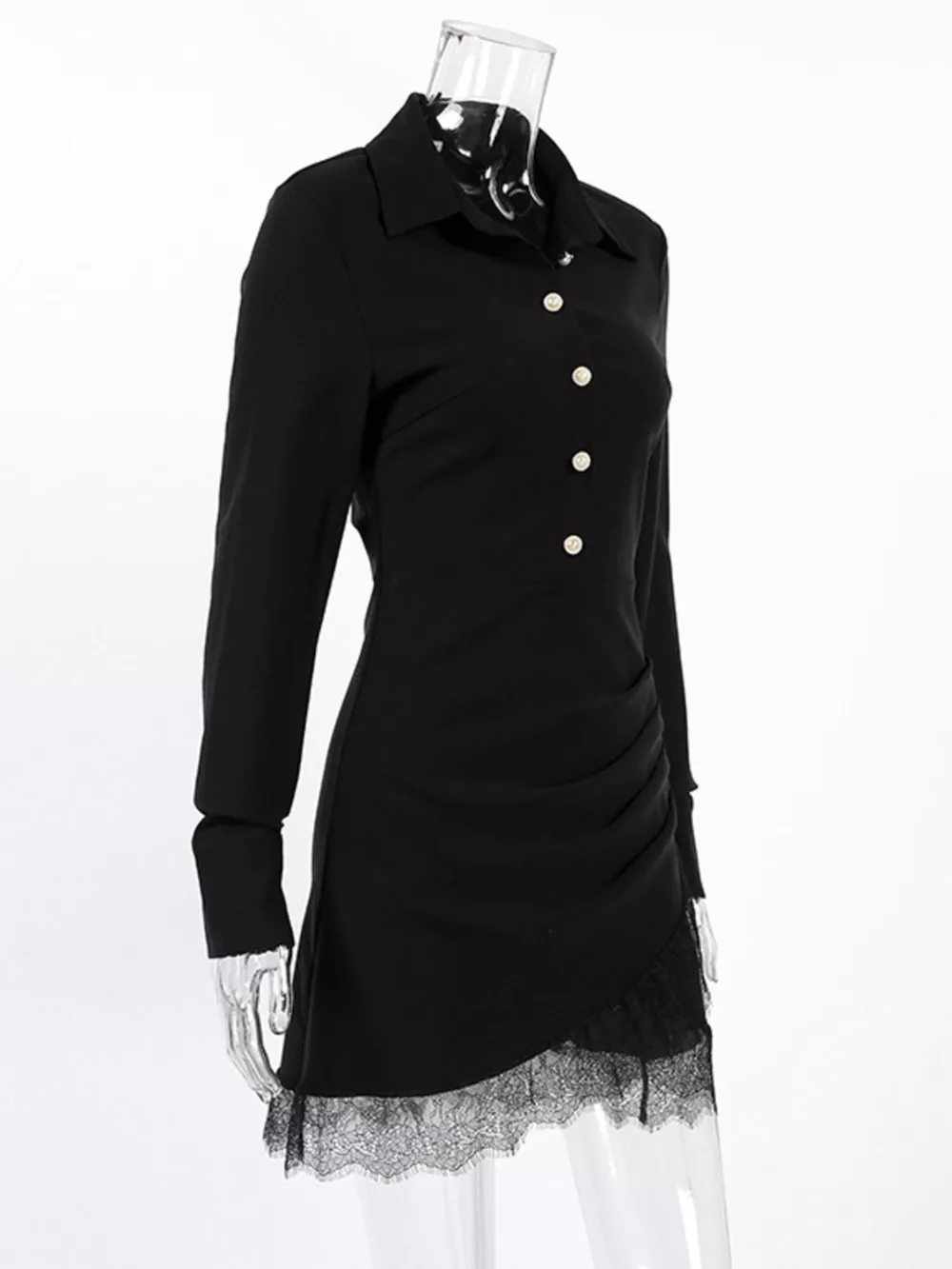Long-Sleeve Shirt Dress with Lace Hem, image 8