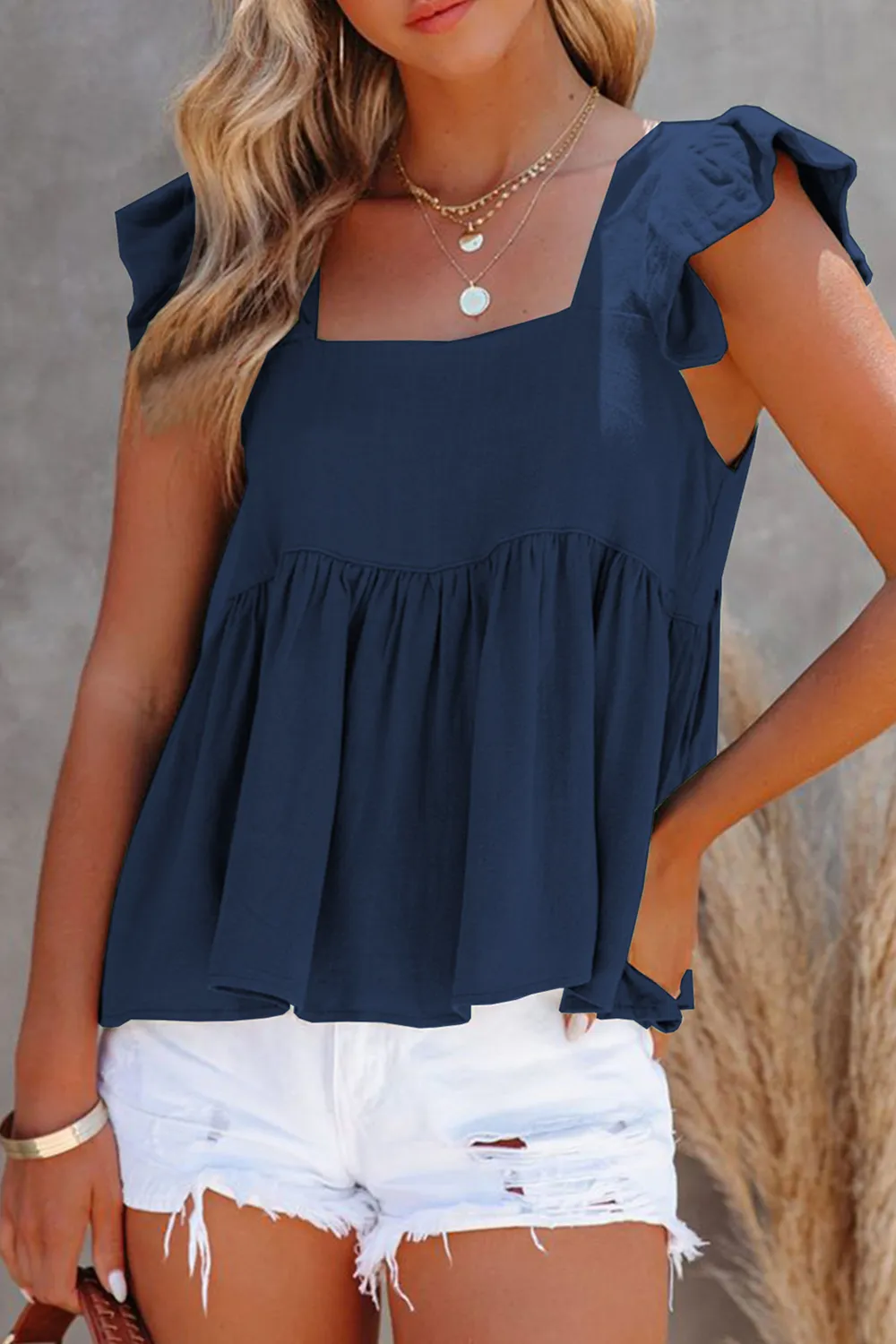 Full Size Ruffled Square Neck Cap Sleeve Blouse, image 7