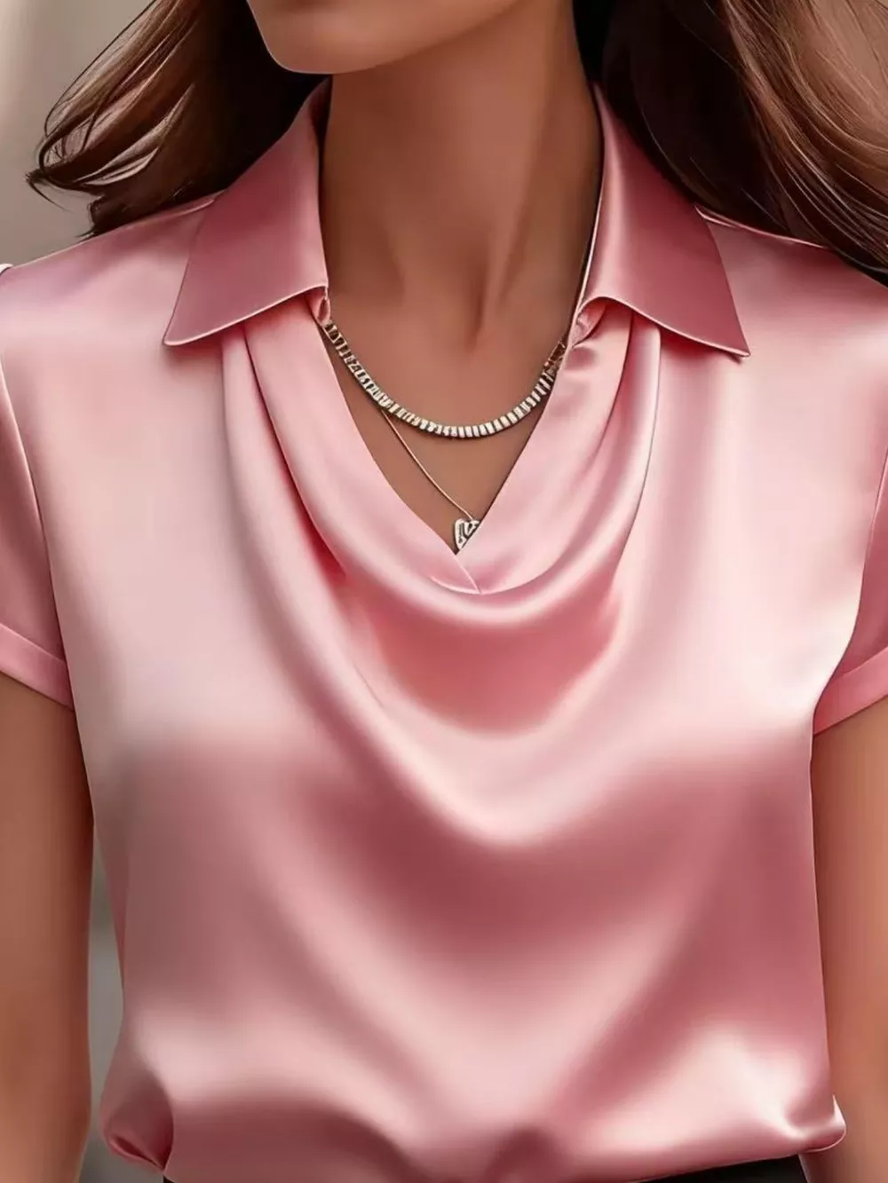 Full Size Cowl Neck Short Sleeve Satin Blouse Plus Size, image 18