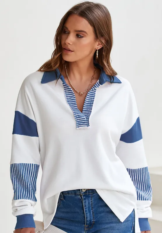 Color Block Johnny Collar Long Sleeve Sweatshirt, image 6