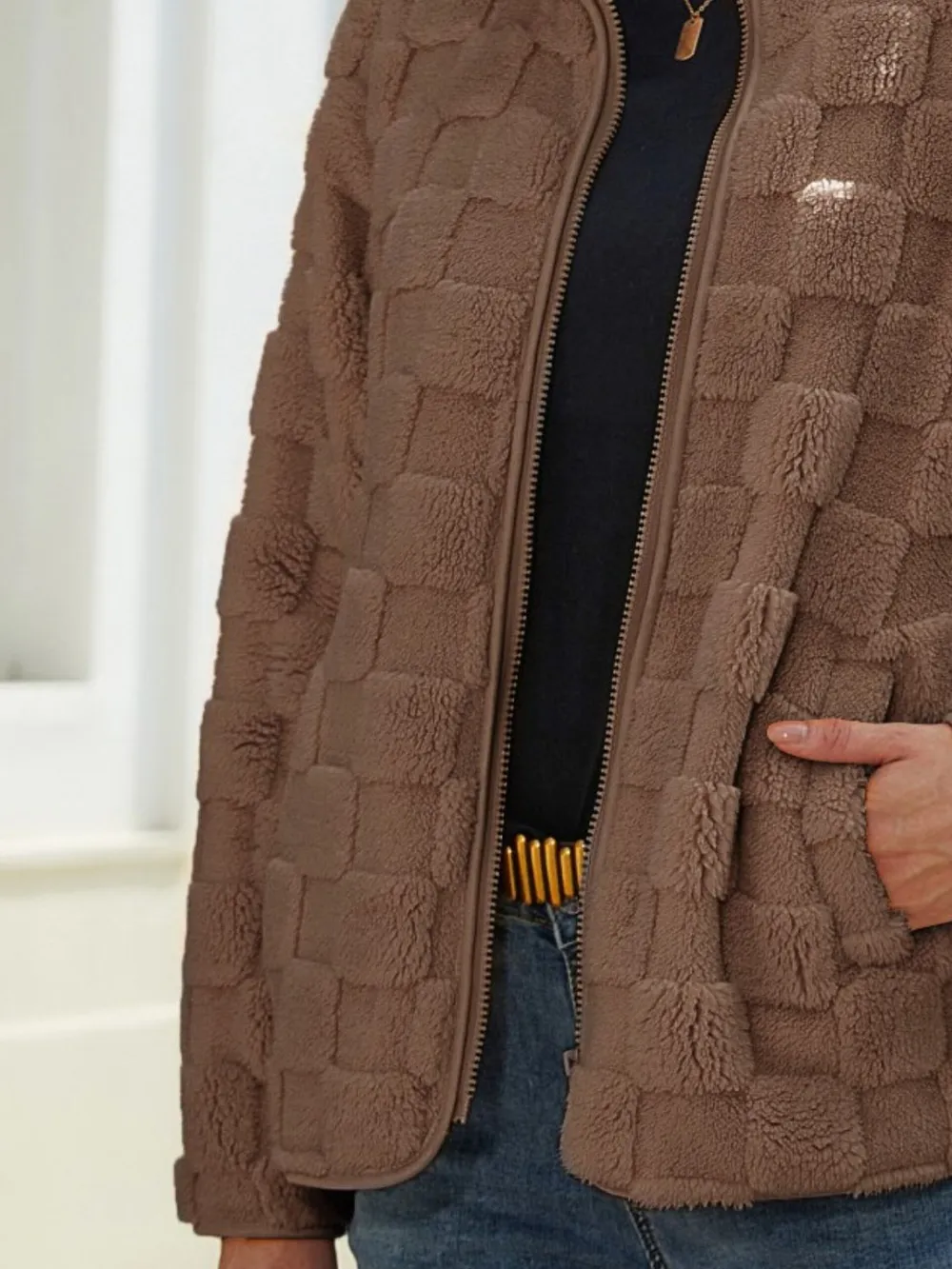 Fuzzy Checkered Zip Up Jacket, image 11
