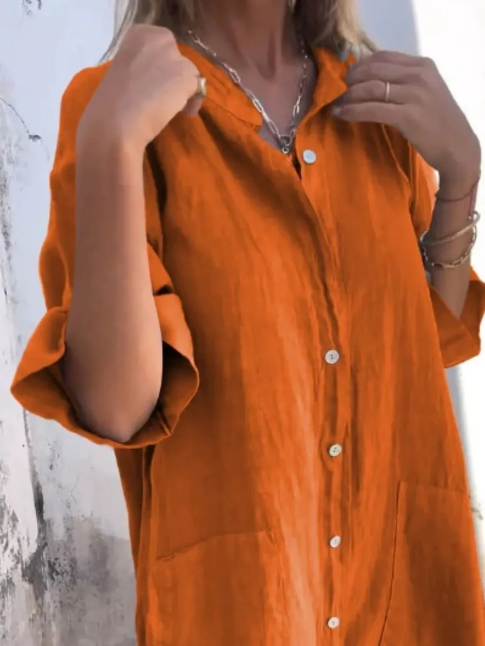 Full Size Casual Linen Button-Down Shirt Dress Plus Size, image 8