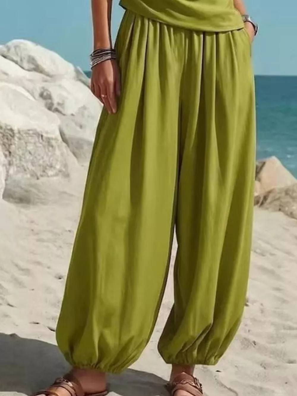 Full Size One-Shoulder Sleeveless Top and Harem Pants Set Plus Size, image 4