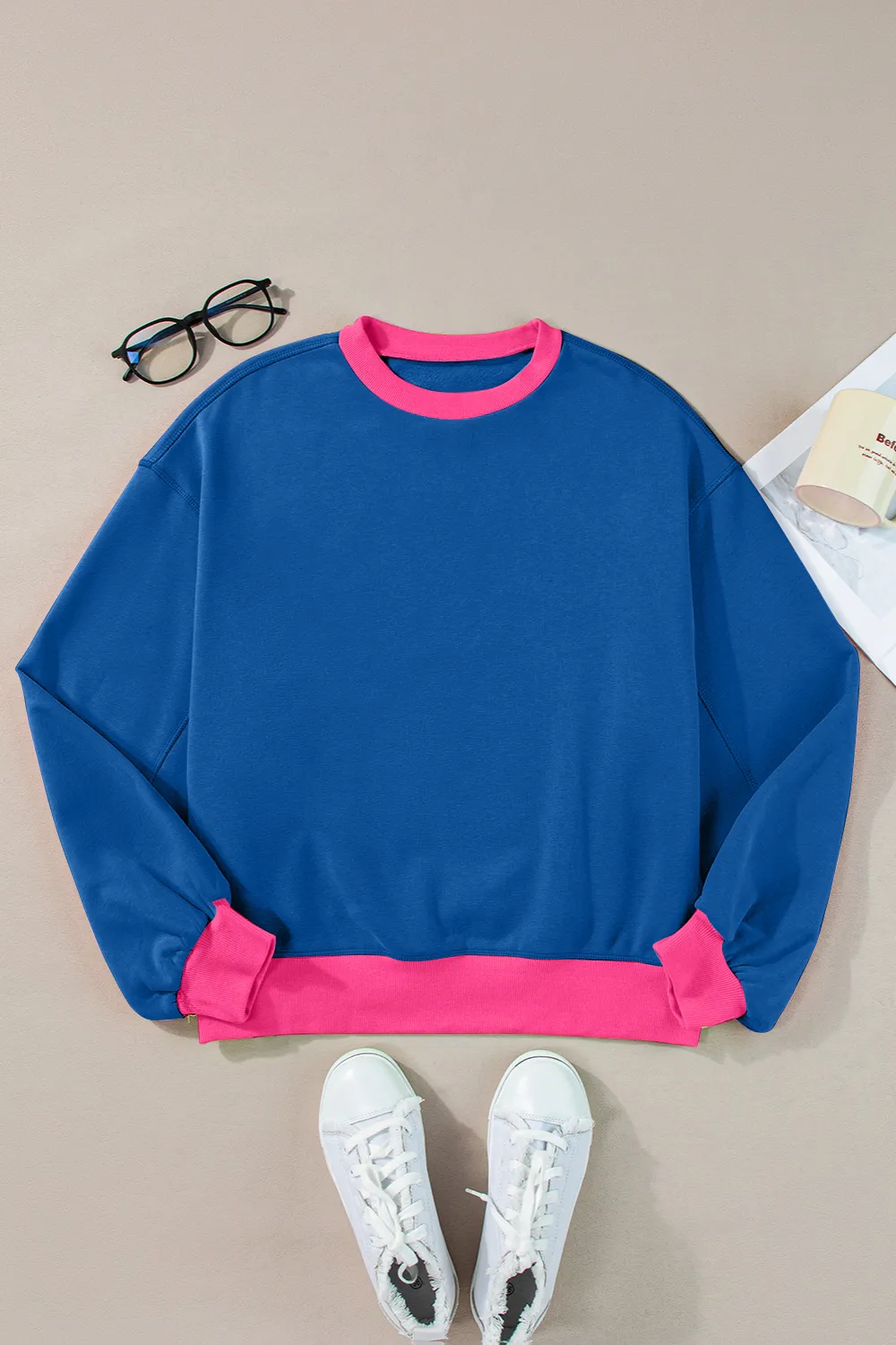 Contrast Round Neck Long Sleeve Sweatshirt, image 4