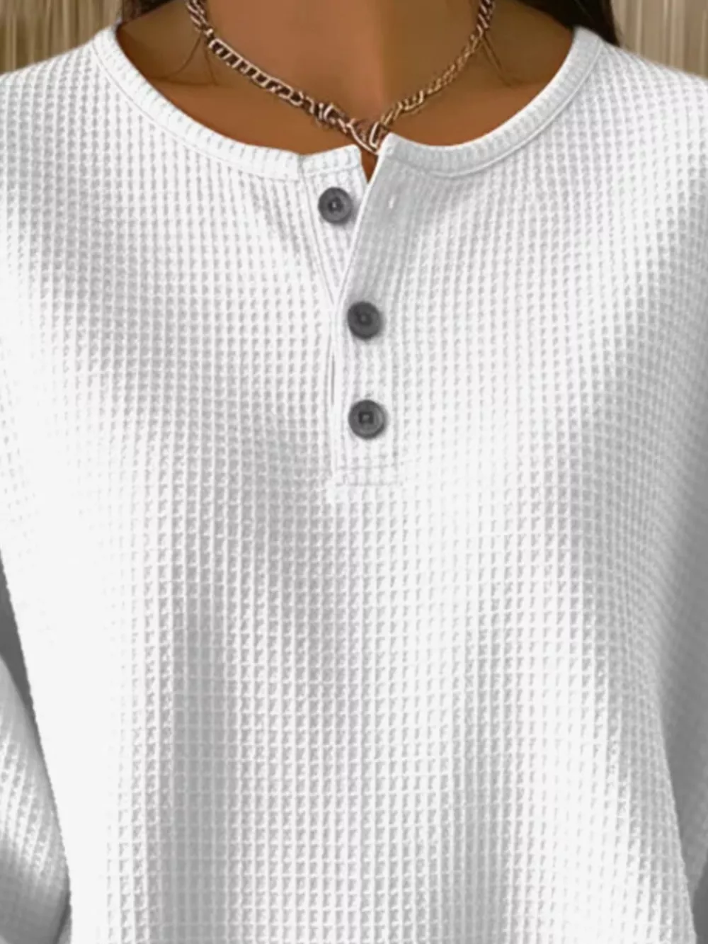 Full Size Casual Waffle Knit Button Detail Pullover Plus Size, image 9