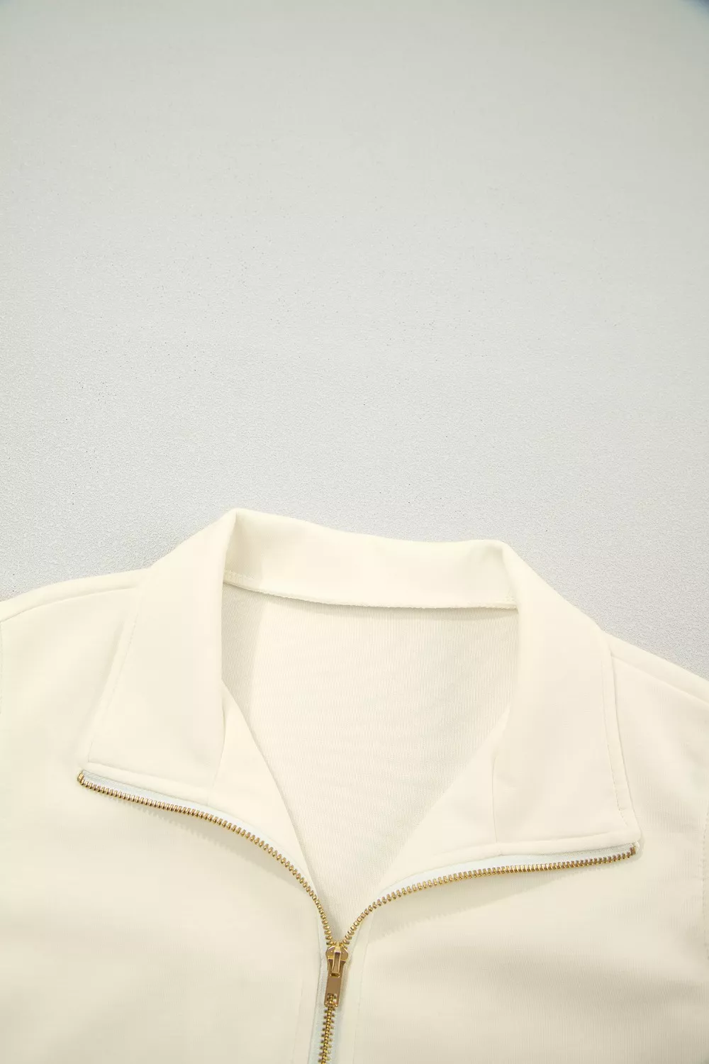 Zipped up Collared Ruffled Short Sleeve Blouse, image 5