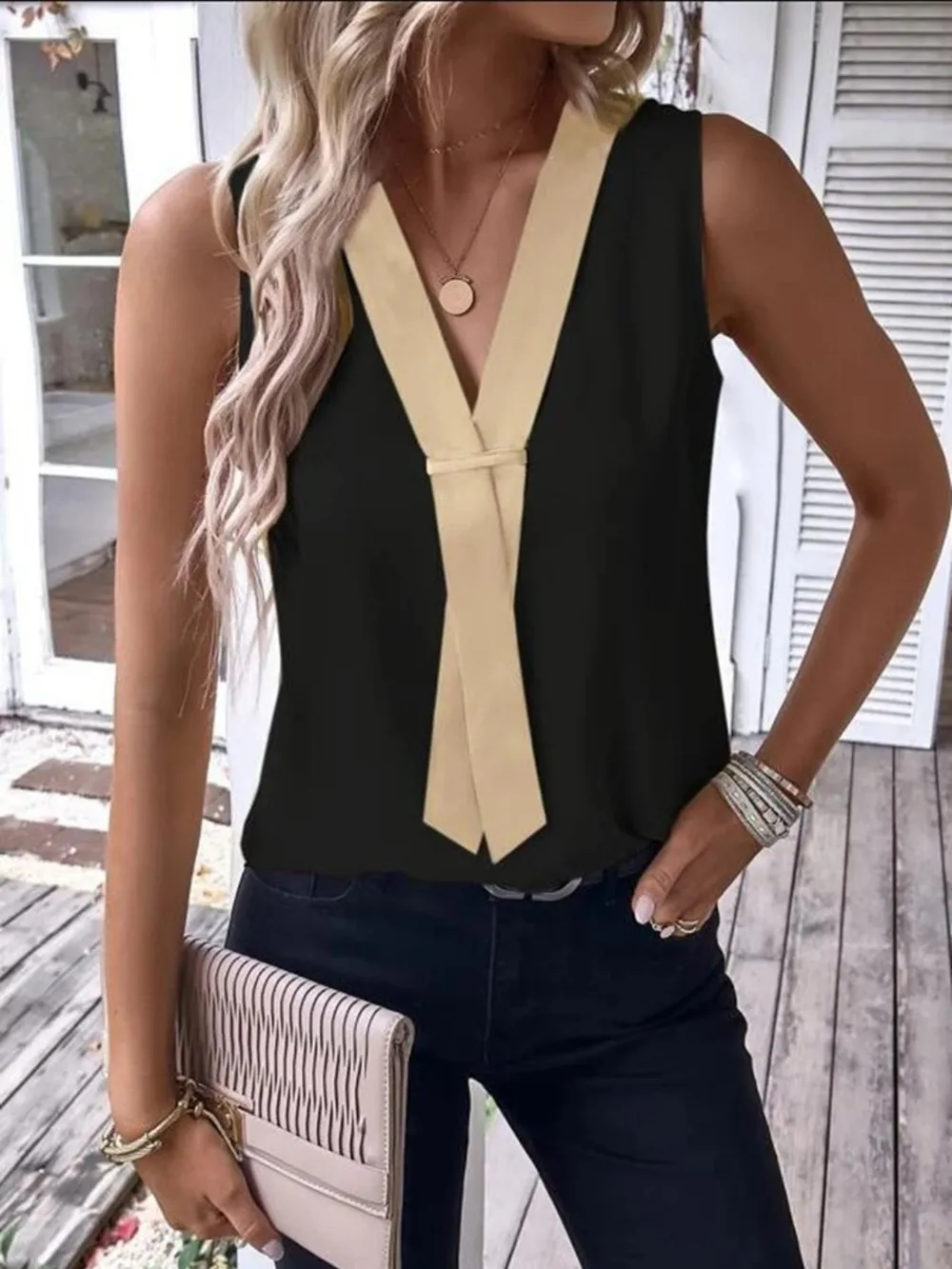 Full Size V-Neck Contrast Tank Plus Size, image 9