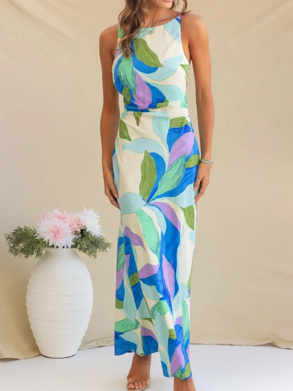 Printed Backless Sleeveless Maxi Dress, image 5
