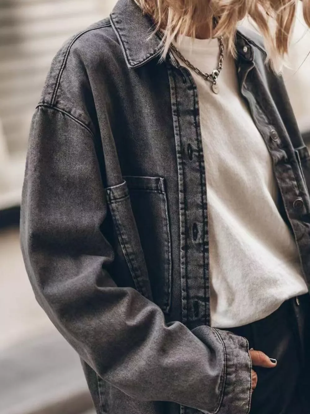 Oversized Button Up Denim Shirt, image 6