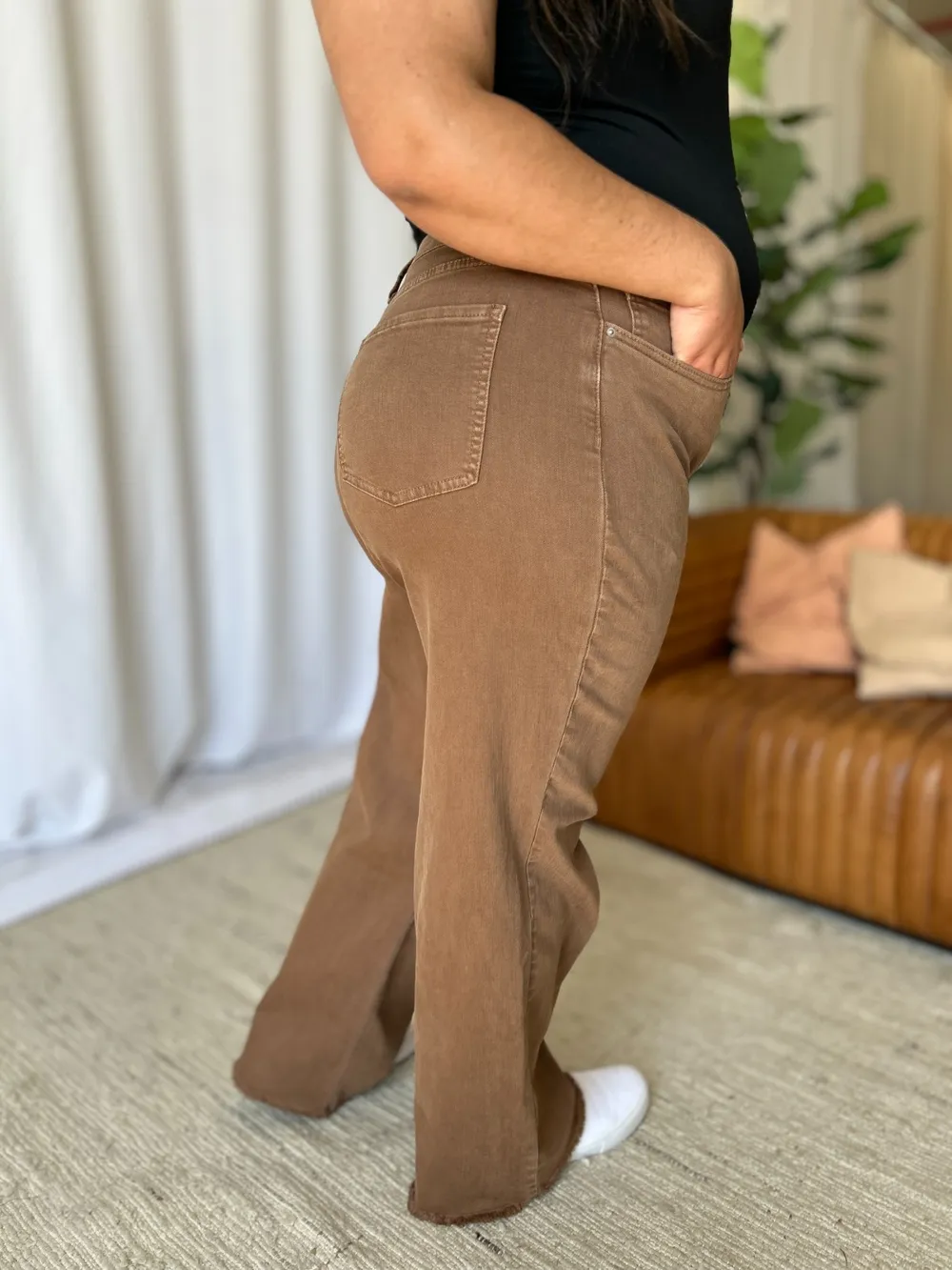 Full Size High Rise Garment Dye Wide Leg Jeans, image 4