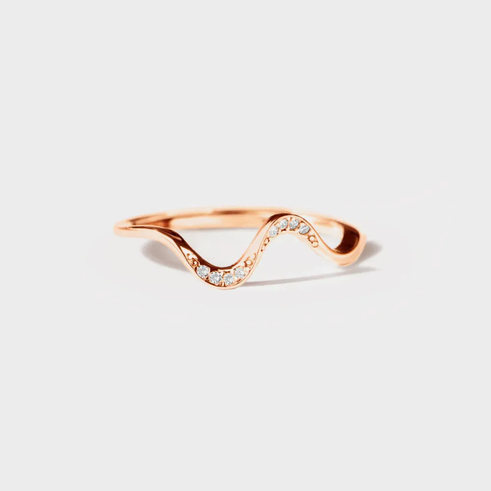 925 Sterling Silver Inlaid Zircon Wave Shape Ring, image 2