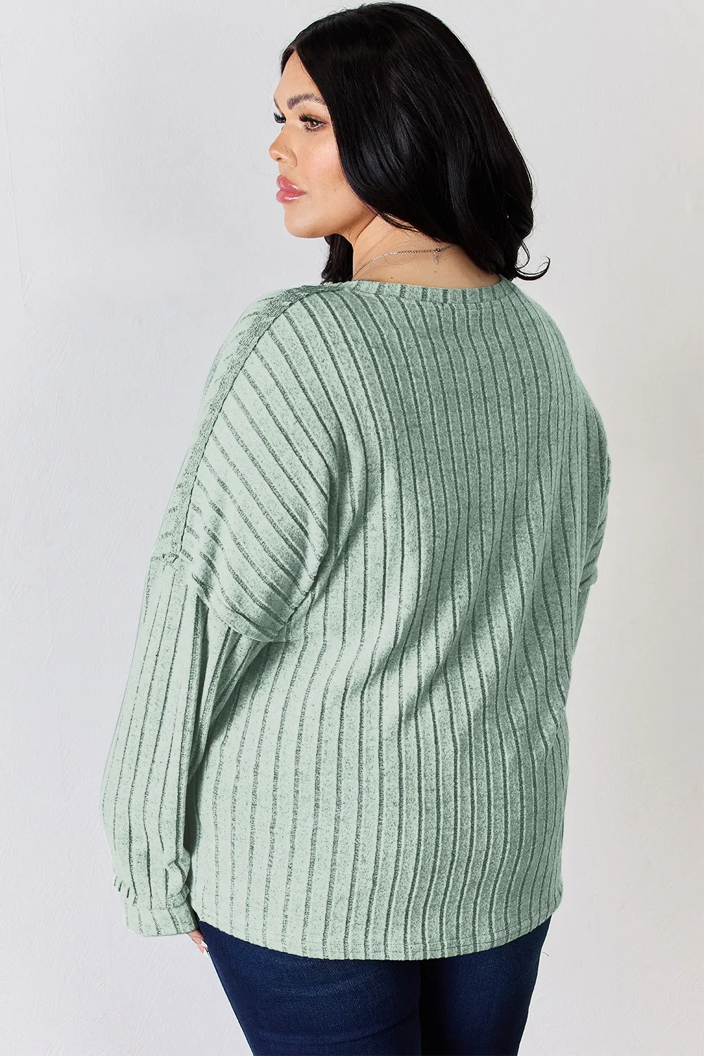 Full Size Ribbed Half Button Long Sleeve T-Shirt, image 6
