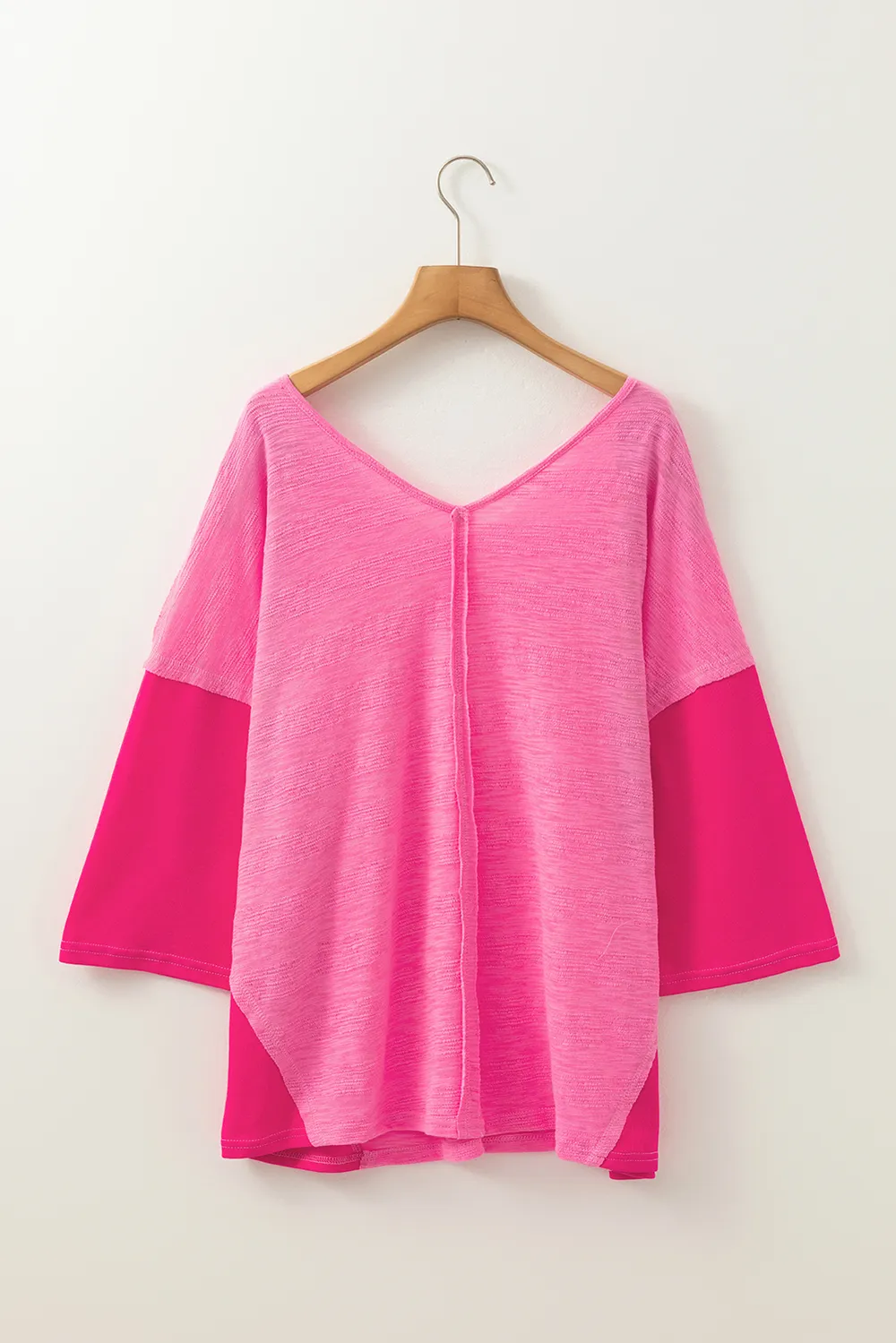 Exposed Seam V-Neck Three-Quarter Sleeve Blouse, image 3