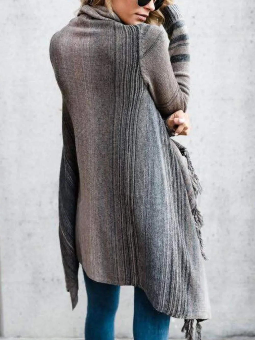 Fringe Long Sleeve Wrap Cardigan, image 3