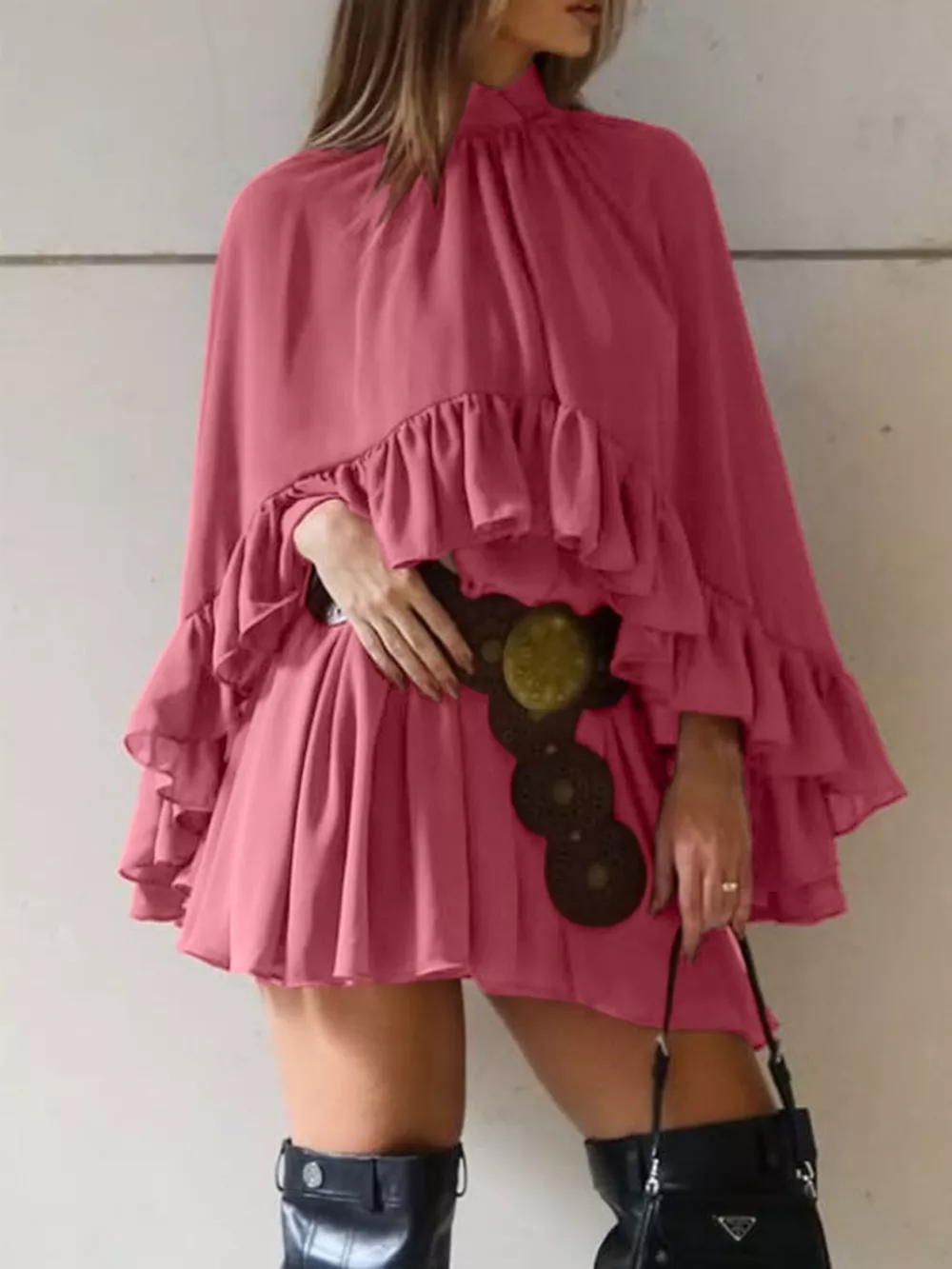 Ruffle Trim High Neck Mini Dress, image 2