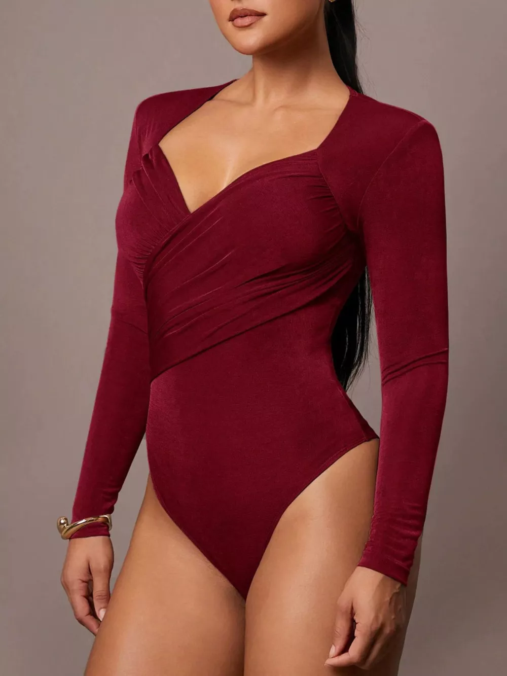 Ruched Surplice Long Sleeve Bodysuit, image 5