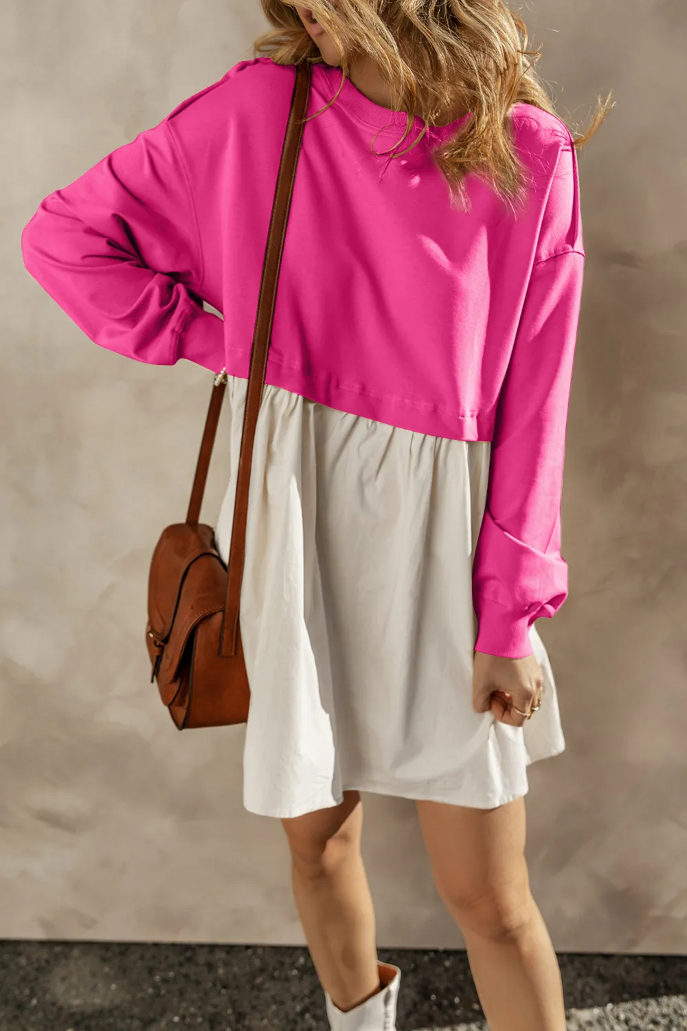 Round Neck Long Sleeve Mini Dress, image 4