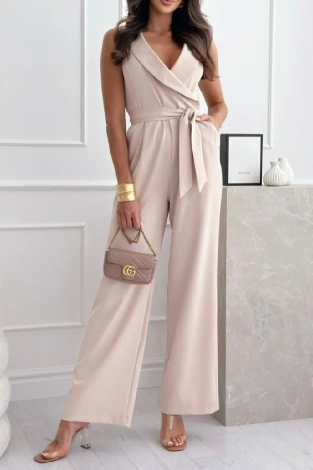 Surplice Sleeveless Wide Leg Jumpsuit, image 4