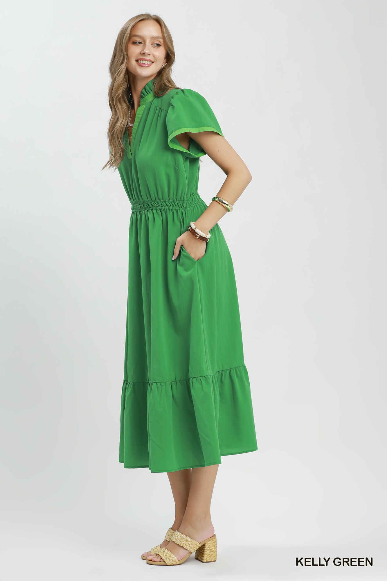 Contrast Trim Midi Dress with Tiered Ruffle Hem, image 2