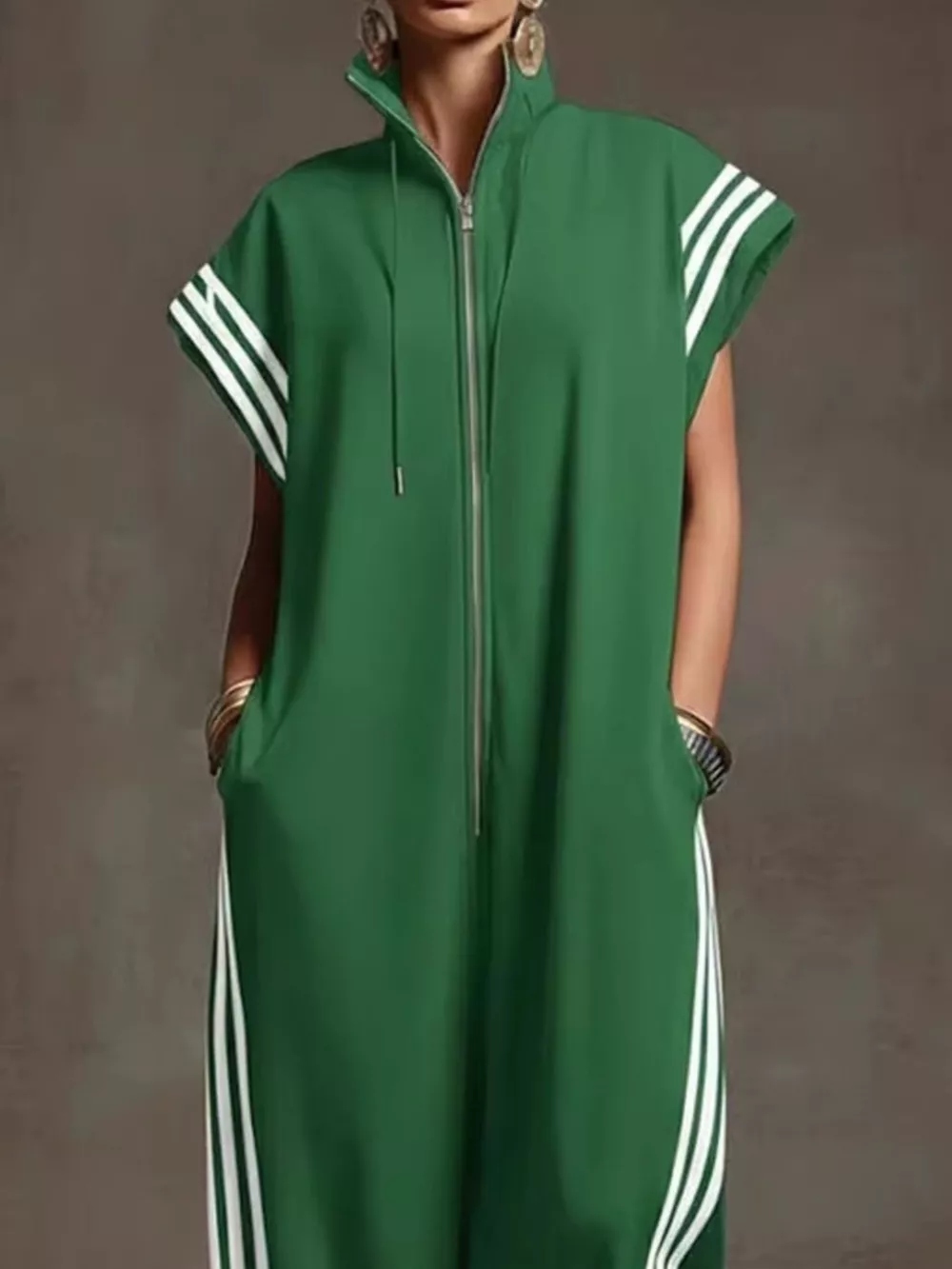 Full Size Side Stripe Zip-Front Wide Leg Jumpsuit Plus Size, image 5