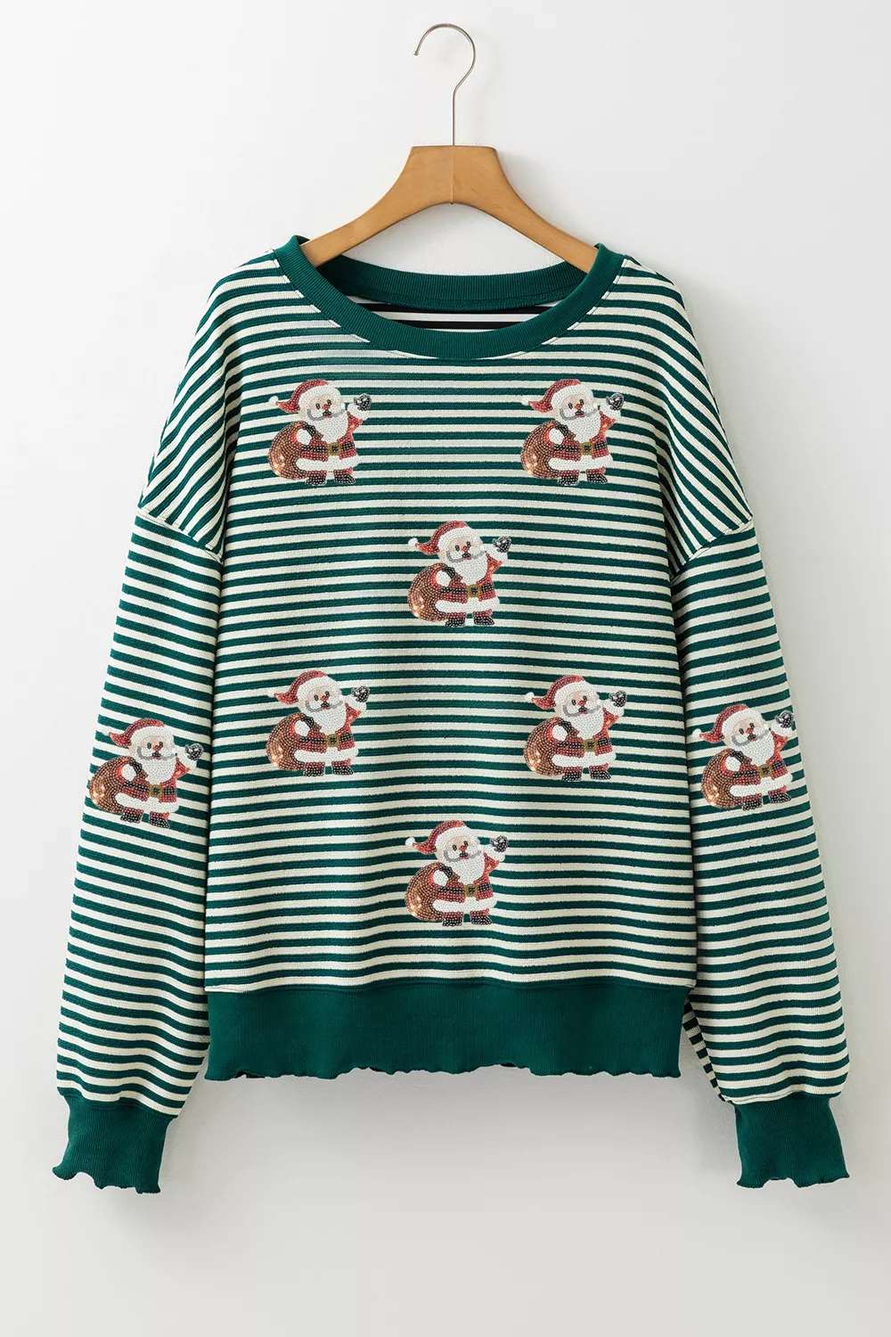 Striped Santa Round Neck Christmas Sweatshirt, image 2