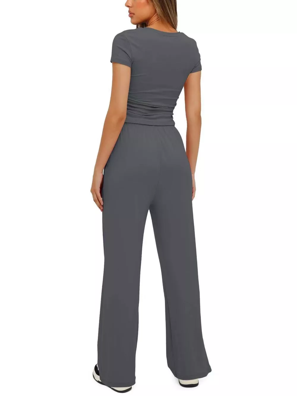 Round Neck Short Sleeve Top and Pants Set, image 4
