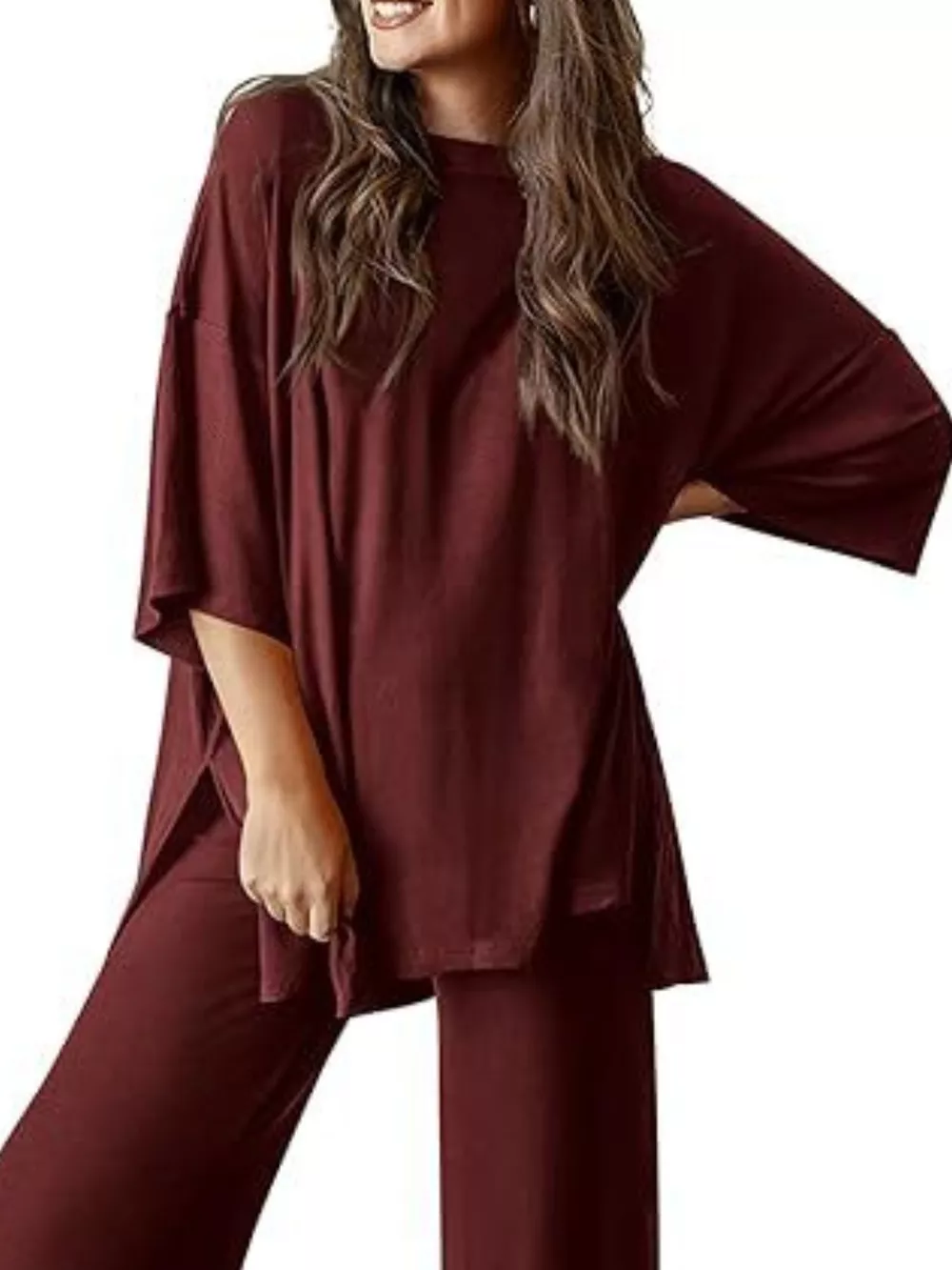 Relaxed Fit Round Neck Top and Pants Two-Piece Set, image 27