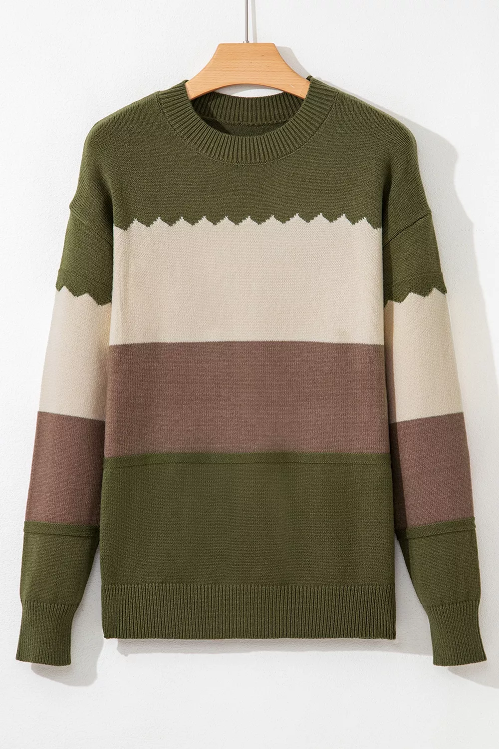 Colorblock Crew Neck Drop Shoulder Sweater, image 5