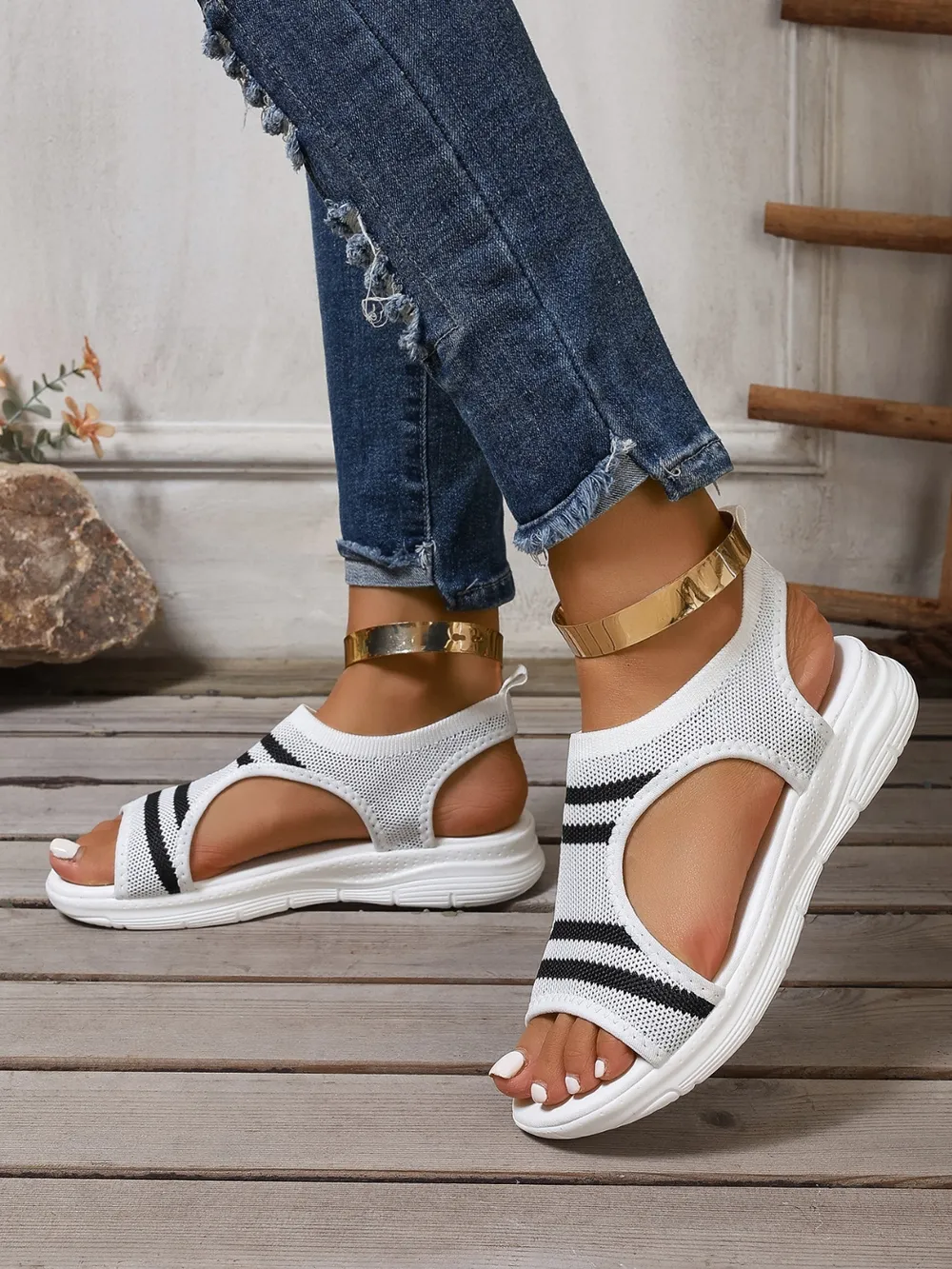 Cutout Mesh Peep Toe Sandals, image 4