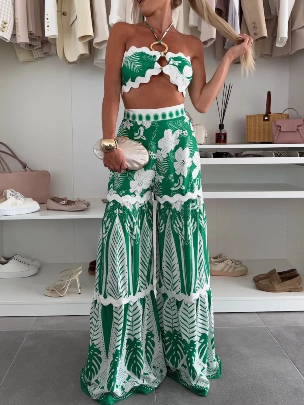 Printed Halter Neck Cami and Skirt Set, image 2