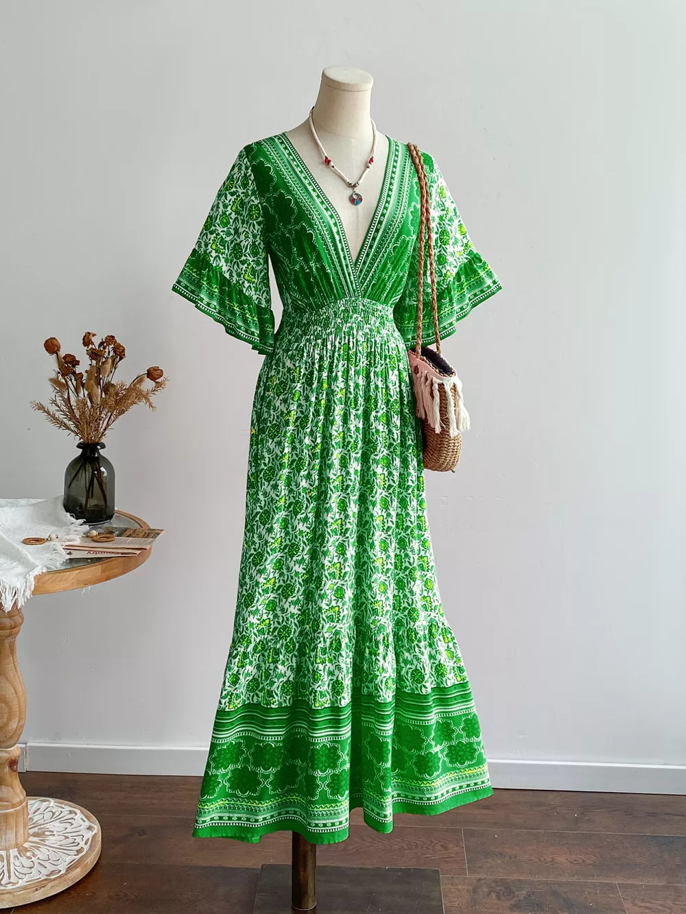Floral Deep V-Neck Flutter Sleeves Dress, image 4