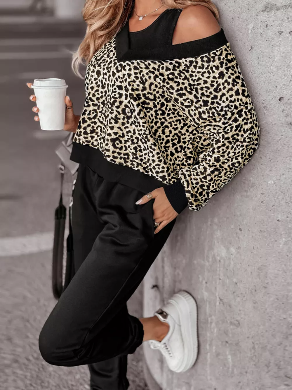 Leopard Print Sweatshirt and Jogger Set, image 5