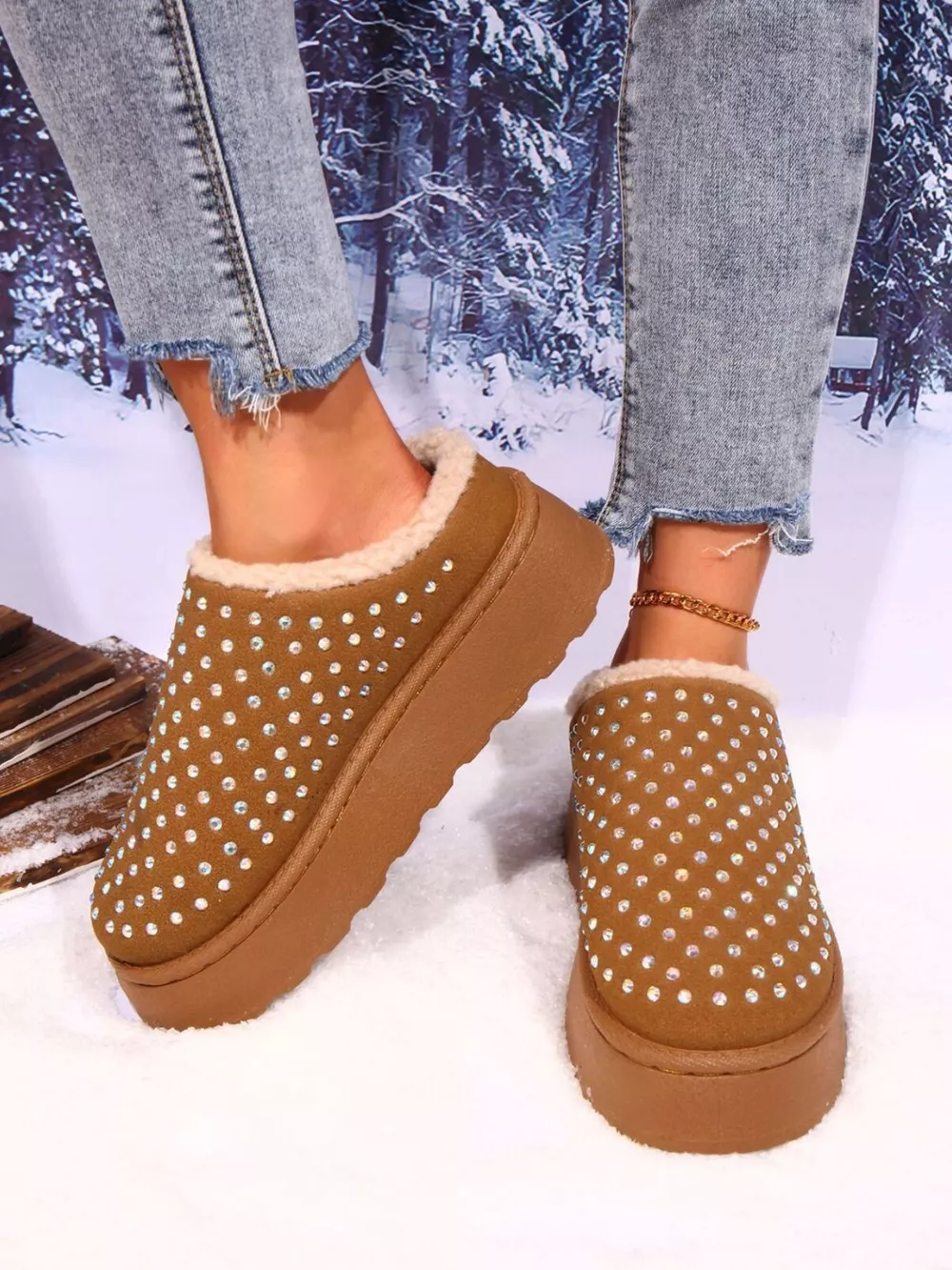 Rhinestone Round Toe Platform Slippers, image 5