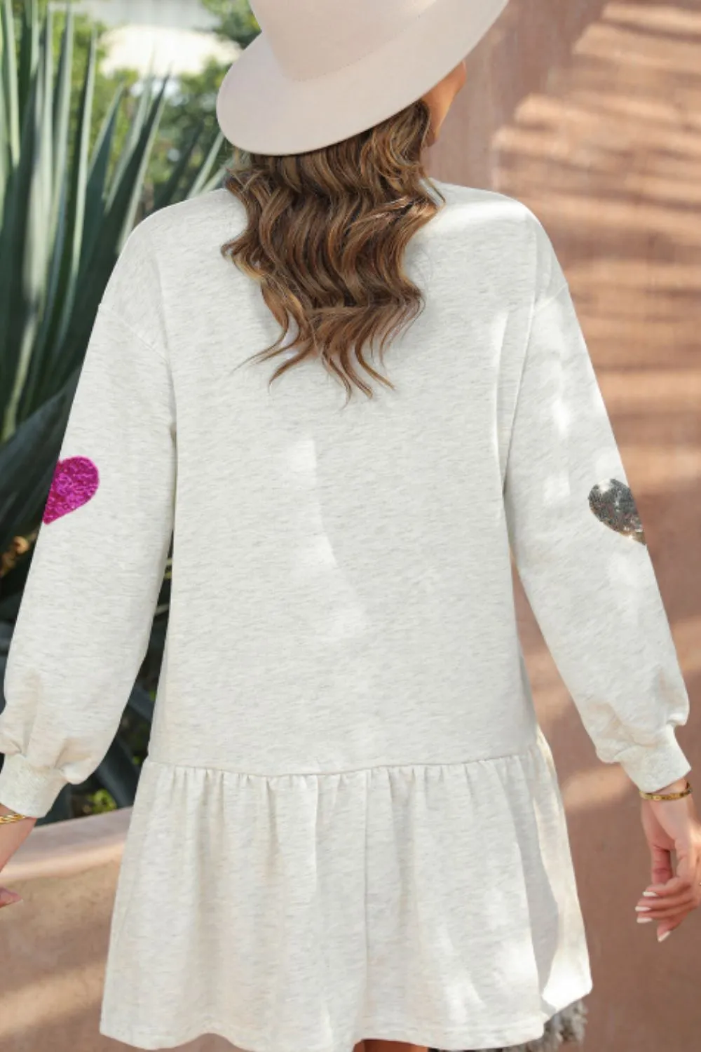Sequin Heart Round Neck Long Sleeve Mini Dress, image 3