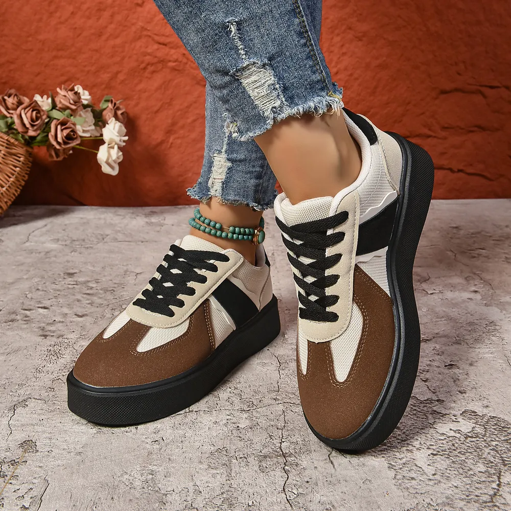 Lace Up Round Toe Contrast Sneakers, image 2