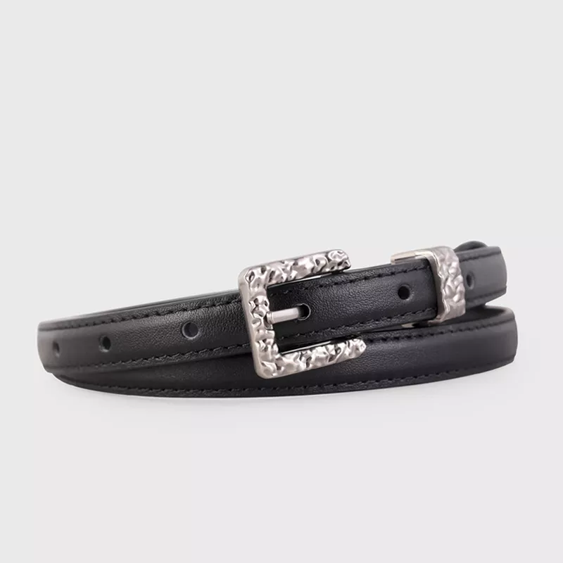 Textured Buckle Leather Belt